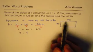 Ratio of sides of rectangle is 3 to 4 Find length for perimeter 126