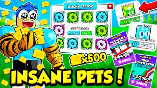 Buying 500 LUCKY DRAW TICKETS To Get OP PETS In Arm Wrestle Simulator UPDATE!