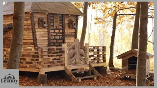 Built a cabin in the woods from pallets. Alone in the woods