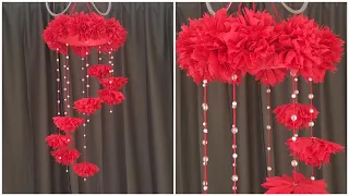 DIY Paper Rose Flower Wall Hanging | Home Decor Ideas | Easy Paper Wind Chimes |