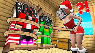 TV WOMAN TIED JJ and MIKEY to the BED! JJ and MIKEY vs TV WOMAN SANTA in Minecraft - Maizen