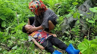 The orphan boy who went to pick fruit fell unconscious and was lucky to be rescued by the old woman.