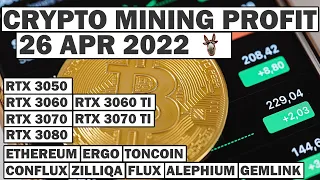 Crypto Mining Profit 26 APR 2022 | Ethereum, ERGO, FLUX & More | 3060, 3060 TI, 3070, 3070 TI, 3080