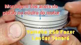 Montagem dos aneis do pistão no cilidro do motor da Yamaha 250 Fazer Lander Teneré