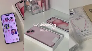 Unboxing iPhone 15 (pink🎀) | เทสกล้อง, แต่งหน้าจอธีมสีชมพู, phone accessories