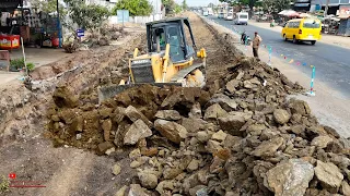 Extreme Cutting Huge Rock Clutter​ Of Foundation Road Expansion With Dozer Truck Heavy Shantui SD16