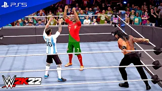 WWE 2K22 - Ronaldo & Messi vs. Roman Reigns - 2 on 1 Handicap Match | PS5™ [4K60]