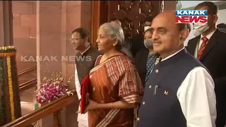 Union Finance Minister Nirmala Sitharaman Arrives At The Parliament