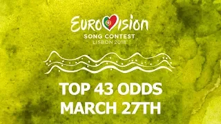 UPDATE The top 43 Bookmakers/betting odds - Eurovision Song Contest 2018 (March 27th 2018)