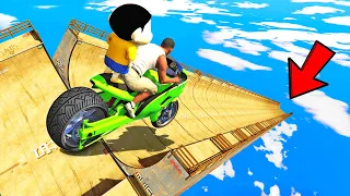 SHINCHAN AND FRANKLIN TRIED CRAZY LONG MEGA RAMP JUMP CHALLENGE BY CARS BIKES TRUCKS GTA 5