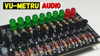 Vu-meter, audio level indicator with transistors and LEDs