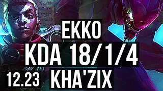 EKKO vs KHA'ZIX (JNG) | 18/1/4, Legendary, 1300+ games, 1.8M mastery | EUW Master | 12.23