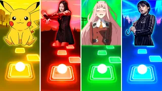 Pikachu vs Jisoo vs Zero Two vs Wednesday - Tiles Hop EDM Rush