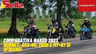 Comparativa naked 2023: Hornet, GSX-8S, Z650 e MT-07 si sfidano!