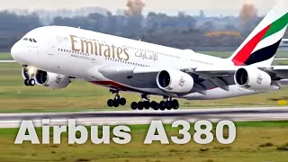 Airplane takeoff from Emirates Airbus A380