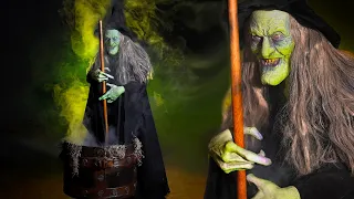 Witches Brew Wicked Witch Animatronic Halloween Prop with Smoking Cauldron
