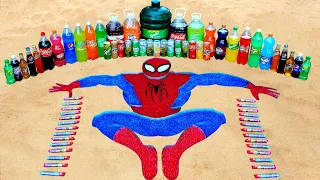 Experiment : How to make Colorful SPIDER MAN from Orbeez & Big Coca Cola & Popular Sodas VS Mentos