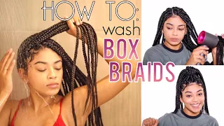 How To Wash Box Braids NO FRIZZ + Drying Hacks! | jasmeannnn