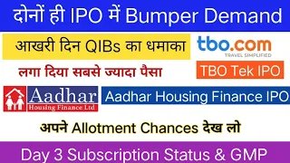 TBO Tek IPO | Aadhar Housing Finance IPO | Day 3 Subscription Status | Allotment Chances ?