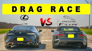 2022 Jaguar F Type p450 R vs Lexus LC500, things don't go as expected. Drag and Roll Race.