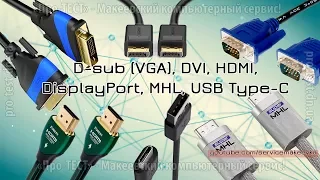 D-sub (VGA), DVI, HDMI, DisplayPort, MHL, USB Type-C. Разъемы, интерфейсы, кабели, подключение