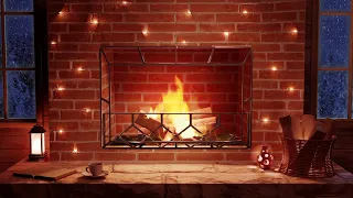 Cozy Winter Ambience in a Hut with a Fireplace - Blizzard Sounds and Crackling Fireplace