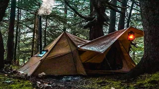 Cozy Hot Tent in Heavy Rain - ASMR Camping Videos