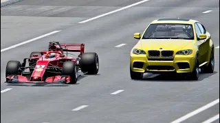 Ferrari F1 2018 vs BMW X6 with Jet Engine - Top Speed Battle