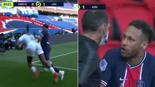 NEYMAR INVOLVED IN A TUNNEL SCUFFLE WITH DJALO AFTER THE RED CARD FOR PSG VS LILLE.