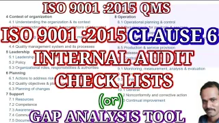 #ISO9001:2015 #ISO ISO 9001 : 2015 CLAUSE 6 PLANING  INTERNAL AUDIT CHECK LISTS  | learn with me rm