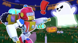 👻HALLOWEEN🍬ROBOT BOMBERO VS FANTASMA | Rescate Auto Robot Transformer