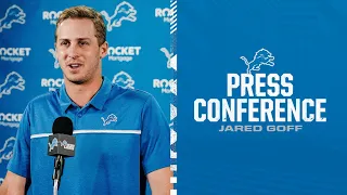 Jared Goff speaks to the media on Sept. 1, 2023