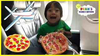 Gummy Pizza Candy Challenge Kid on the Airplane + Toy Hunt Swimming Pool with Ryan's Family Review