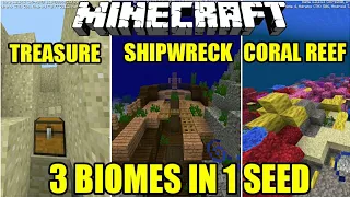 SEED 3 BIOMES!! SHIPWRECK + CORAL REEF + TREASURE!! - MINECRAFT INDONESIA