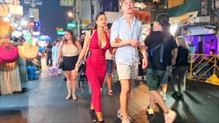 [4k] Thailand Bangkok Khaosan Road Night Street Scenes So Many Pretty Ladies!