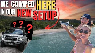 PRIVATE ISLAND beach camp catching tuna off the beach - MORETON ISLAND 4x4 new overland setup PART 1