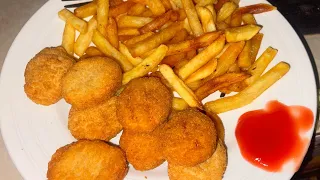 Dinner Time Chicken Nuggets With Fries Outdoor Cooking Yard man style