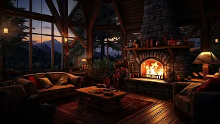 Crackling Fire Sounds (NO MUSIC) | Peaceful & Relaxing Mountain View in a Cozy Cabin | Resting Area