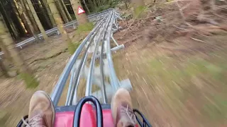 Peter Rosenfeld rides Zip World Fforest Coaster, Wales