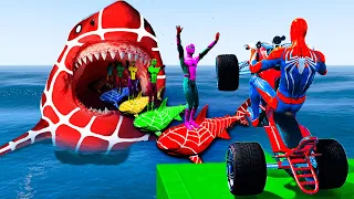 GTA V Epic New Stunt Race For Car Racing Challenge by Quad Bike, Cars and Motorcycle, Spider Shark