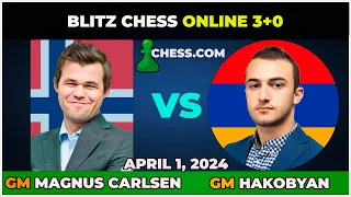 Magnus Carlsen vs GM Aram Hakobyan | Blitz Chess 3+0 | ChessCom | April 1, 2024