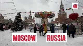 🔥 4K Winter Walk In Moscow - Russia Winter Walking Tour - Snowstorm In Moscow - Russia Red Square 🔥