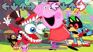 FNF NEW Amazing Digital Circus v3 vs Peppa Pig vs Piggy Full Episodes & Bluey Spooky Sings Can Can