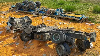 22 Wheeler Loaded Truck Dangerous Accident Due To Break Fail | Truck Fell Down In To The Ditch