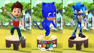 Tag with Ryan vs Sonic Dash vs PAW Patrol Ryder Run - Catboy PJ Masks vs All Characters All Costumes