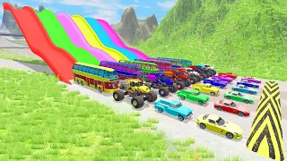 HT Gameplay Crash # 419 | Monster Trucks vs Trap Colors High Speed & Big Cars vs Speed Bumps Fail