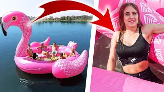 EIN TAG mit XXL FLAMINGO am SEE! (geht VÖLLIG SCHIEF!) mit Lea,Isabell,Keau,Jo