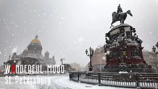 ❄ Walking in a snowstorm | St. Petersburg - from St. Isaac's Cathedral to Kazan Cathedral | 4K