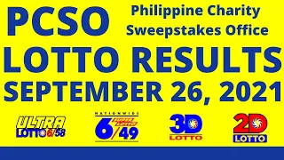 LOTTO RESULTS | SEPTEMBER 26, 2021 Ultra Lotto 6/58 | Superlotto 6/49 | 3Digit | 2Digit | PCSO