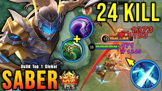 24 Kills!! Best Saber One Shot Build and Emblem!! - Build Top 1 Global Saber ~ MLBB